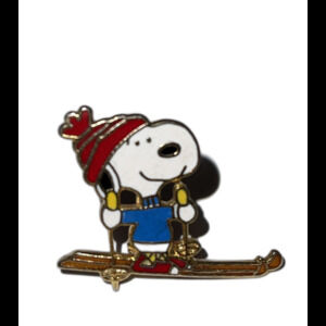 Snoopy Peanuts Skiing Lapel or Hat Pin Enamel Red Stocking Cap Orange Skis 1975